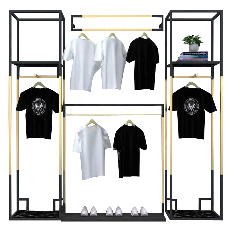 Gold Stainless Steel Metal Hanging Rack Wall Mounted Display Racks for Clothing Store