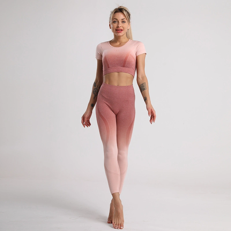 Mayorista/Proveedor de fábrica un cambio gradual de la mujer ropa de Yoga Gimnasia Slim pantalón de traje corto la parte superior de Deportes de la mujer traje de Yoga