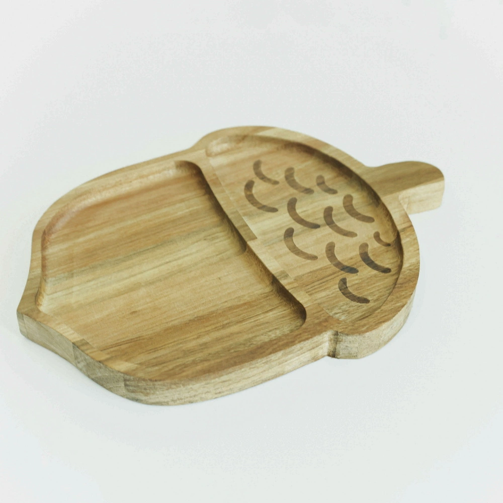 Nuts Shape Acacia Wood Portion Plate for Serving Snack Fruits Food