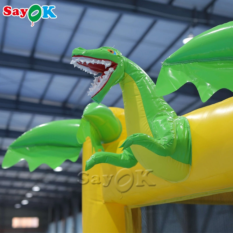 3m/9.84FT Small Jurassic Dino Dinosaur Theme Bouncy Castle with Ball Pit Inflatable Castle Jumping Play Game for Children Party Indoor and Outdoor