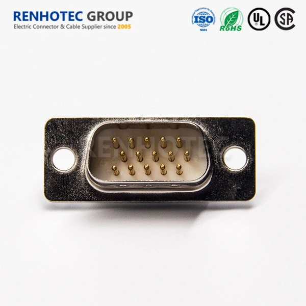 Metal Cover White Rubber dB15 Pin D-SUB Male VGA Unthreaded Hole Solder Type for PCB