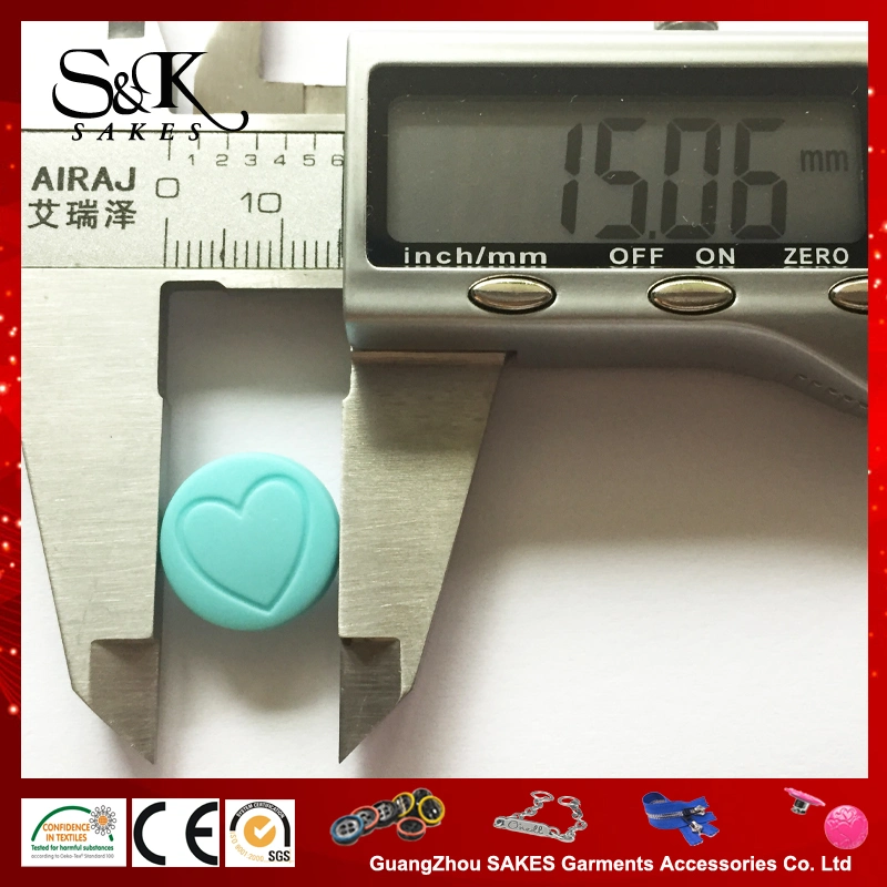 Sea Green Color ABS Plastic Cap Snap Buttons with Heart Logo for Ladies' Down Jacket