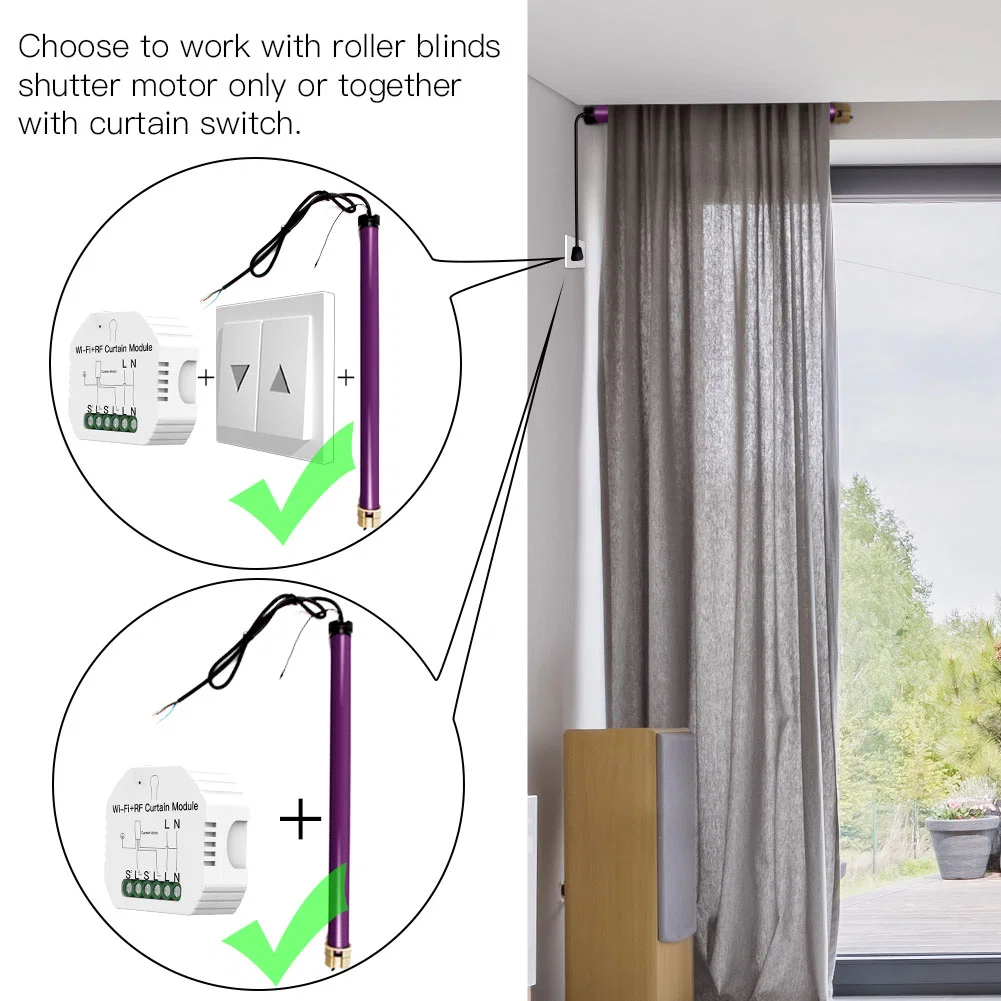 RF WiFi433 Módulo de conmutación de la cortina de Smart Relé para persianas de rodillos motorizados eléctricos Tuya Smartlife disparador remoto inalámbrico Alexa Smart Automatización del hogar