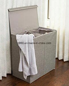 Double Laundry Hamper with Lid, 2 Section Clothing Organizer (JGH0057)