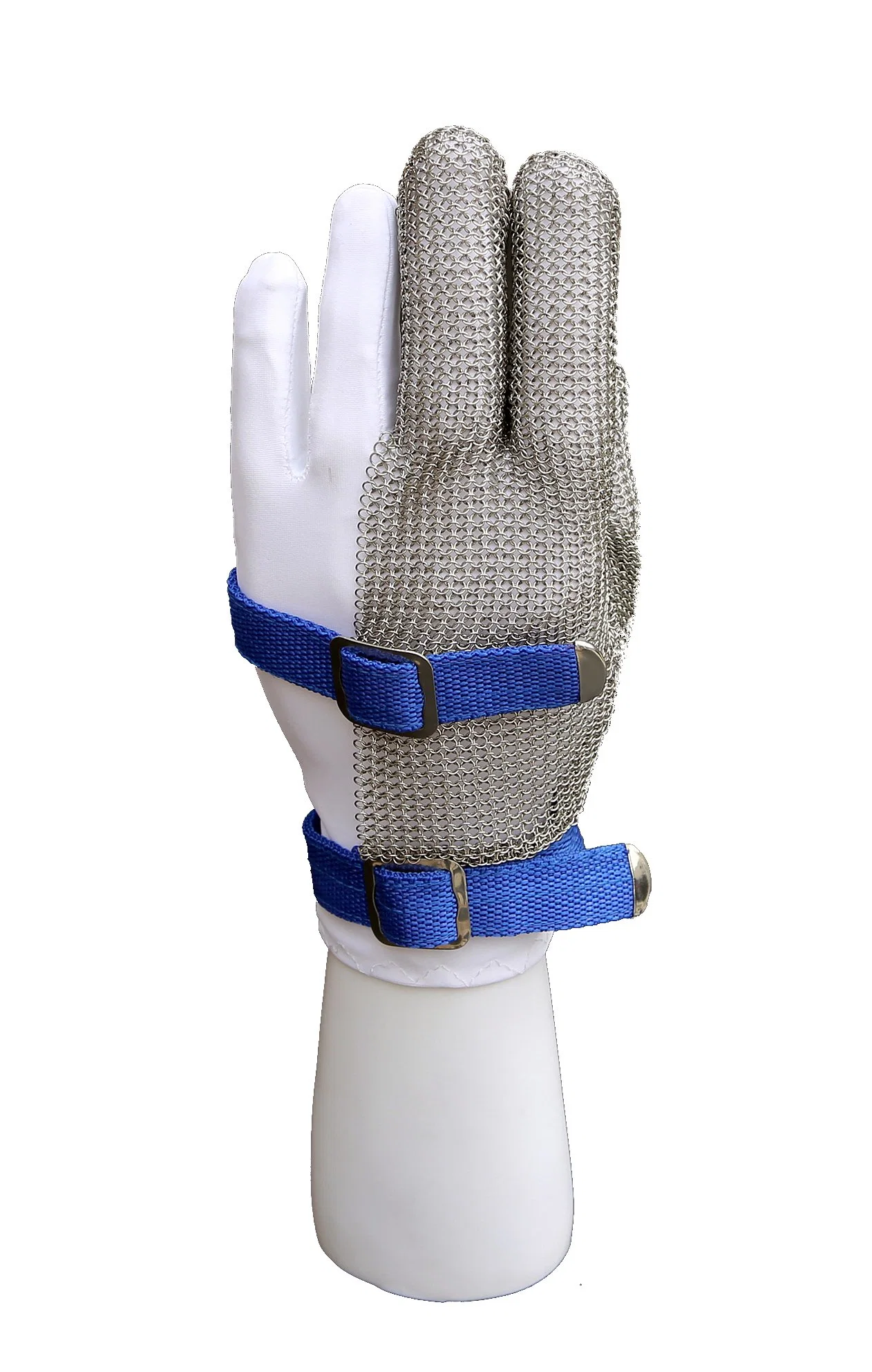 3 Finger Type Stainless Steel Chain Mail Protective Cut Glove with Logo Printing-2381