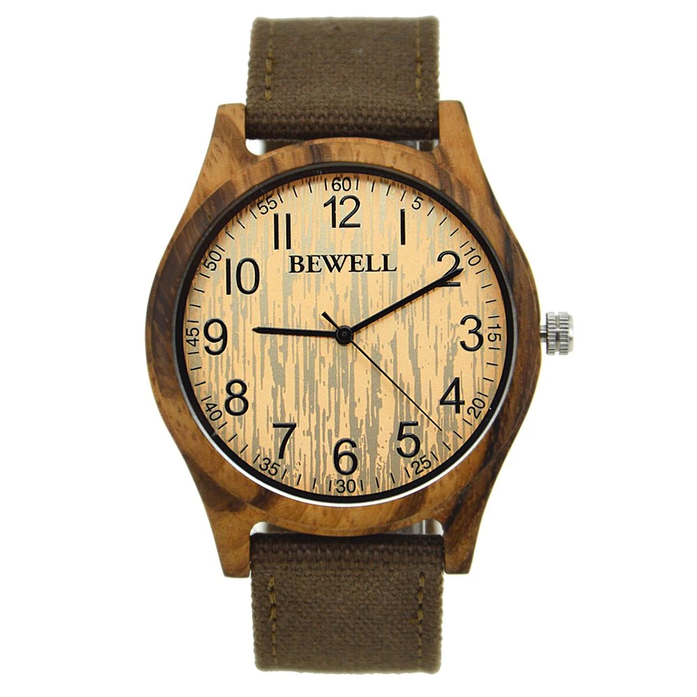 fashion Design Men Wrist Watches Wood Case and Canvas Band Men Wooden Watch with Japan Movement