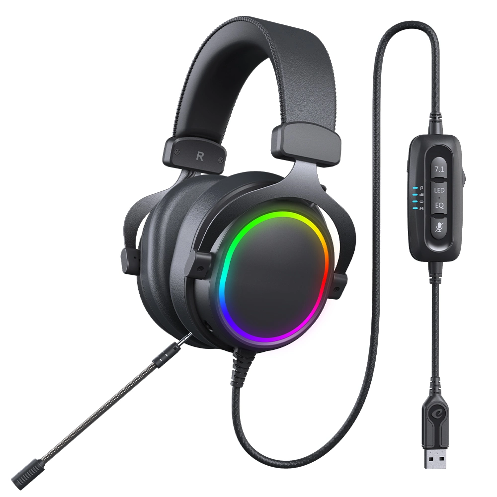 Auscultadores com fios RGB 7.1 som surround virtual Jogos em PC Auricular