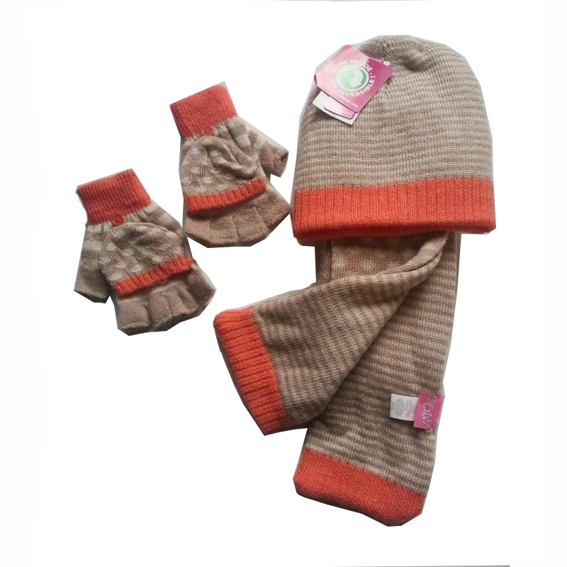 a Set of Knit Hat. Scarf and Gloves