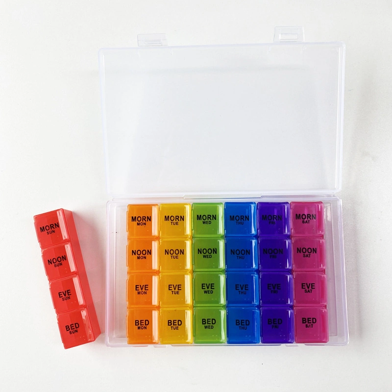 Factory Supply Weekly Pill Box with Clear Plastic Case Travel 28 Compartments Pill Box