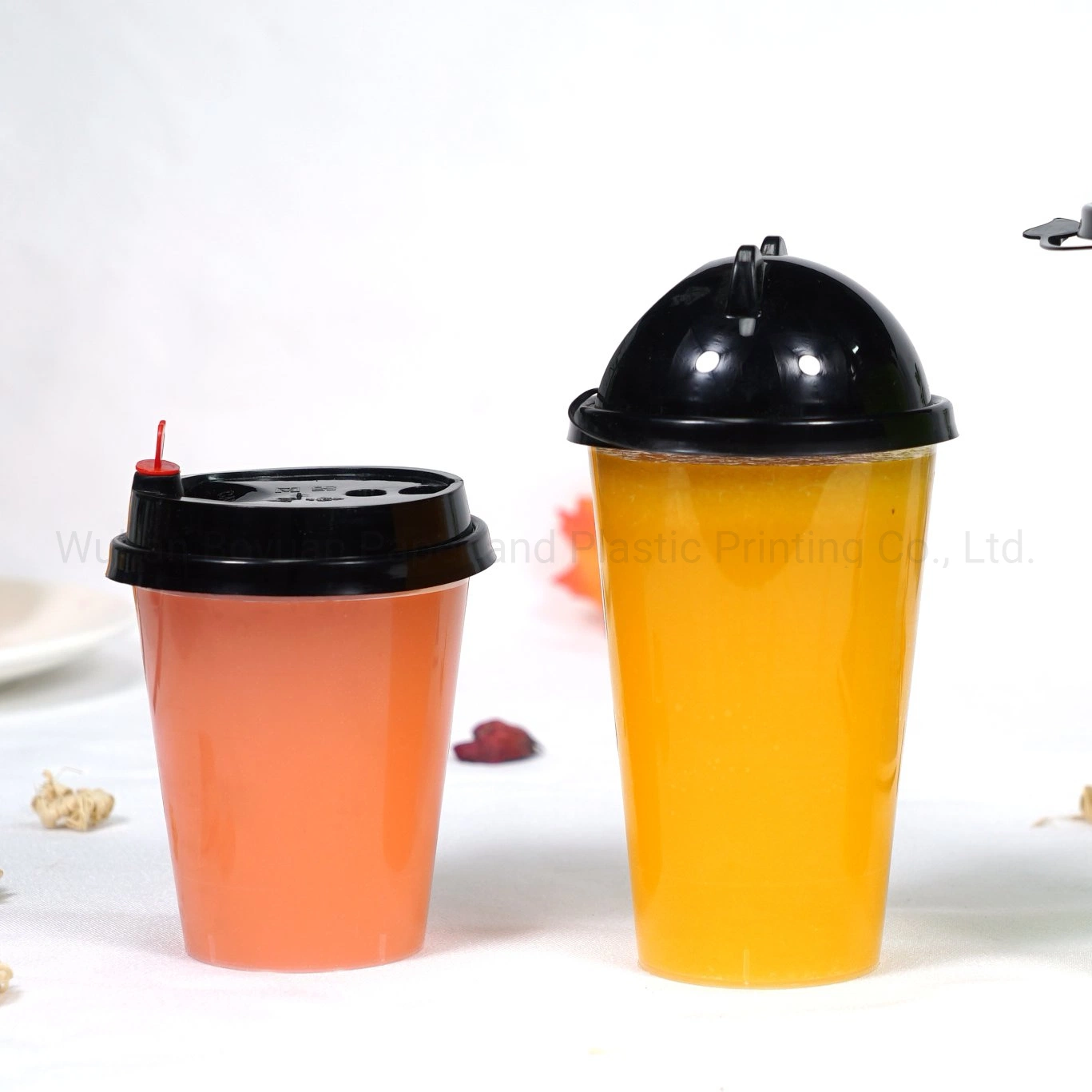 High Transparent Material PP/PS Disposable Cold Drinking Plastic Cups with Lids and Straws