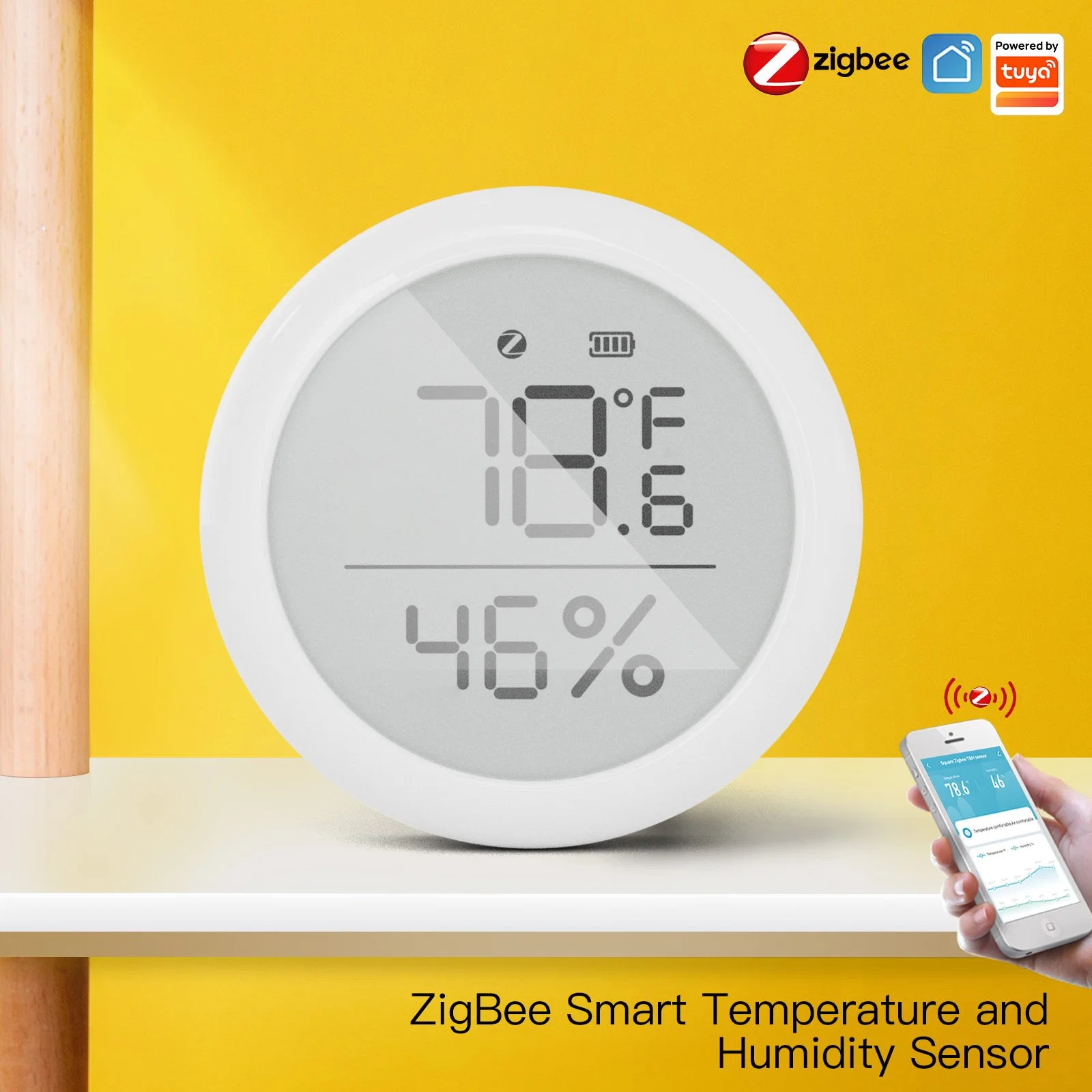 Zigbee Temperature & Humidity Sensor Indoor with Phone Control
