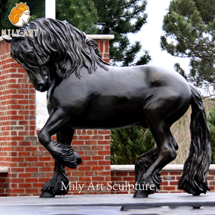 Elegant Western Black Horse Memorial Sculpture Bronze Friesian Horse Statue