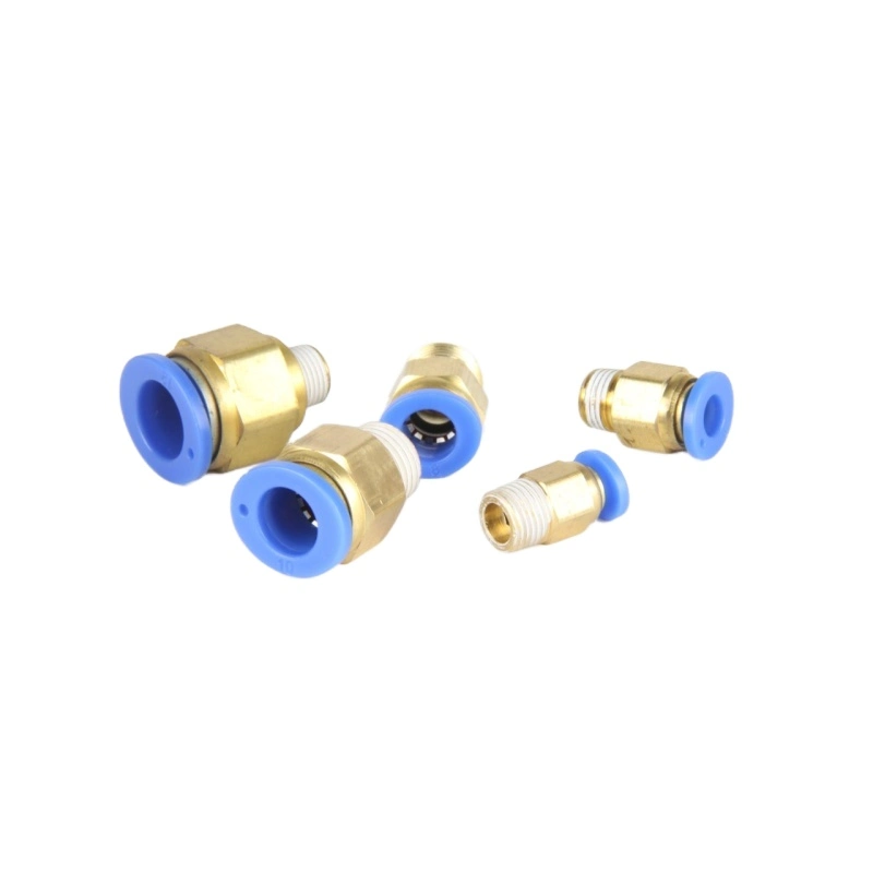 PC Series Male Straight Blue Brass Port Size1/4 Male Thread Threaded-to-Tube Push in Pneumatic Fitting