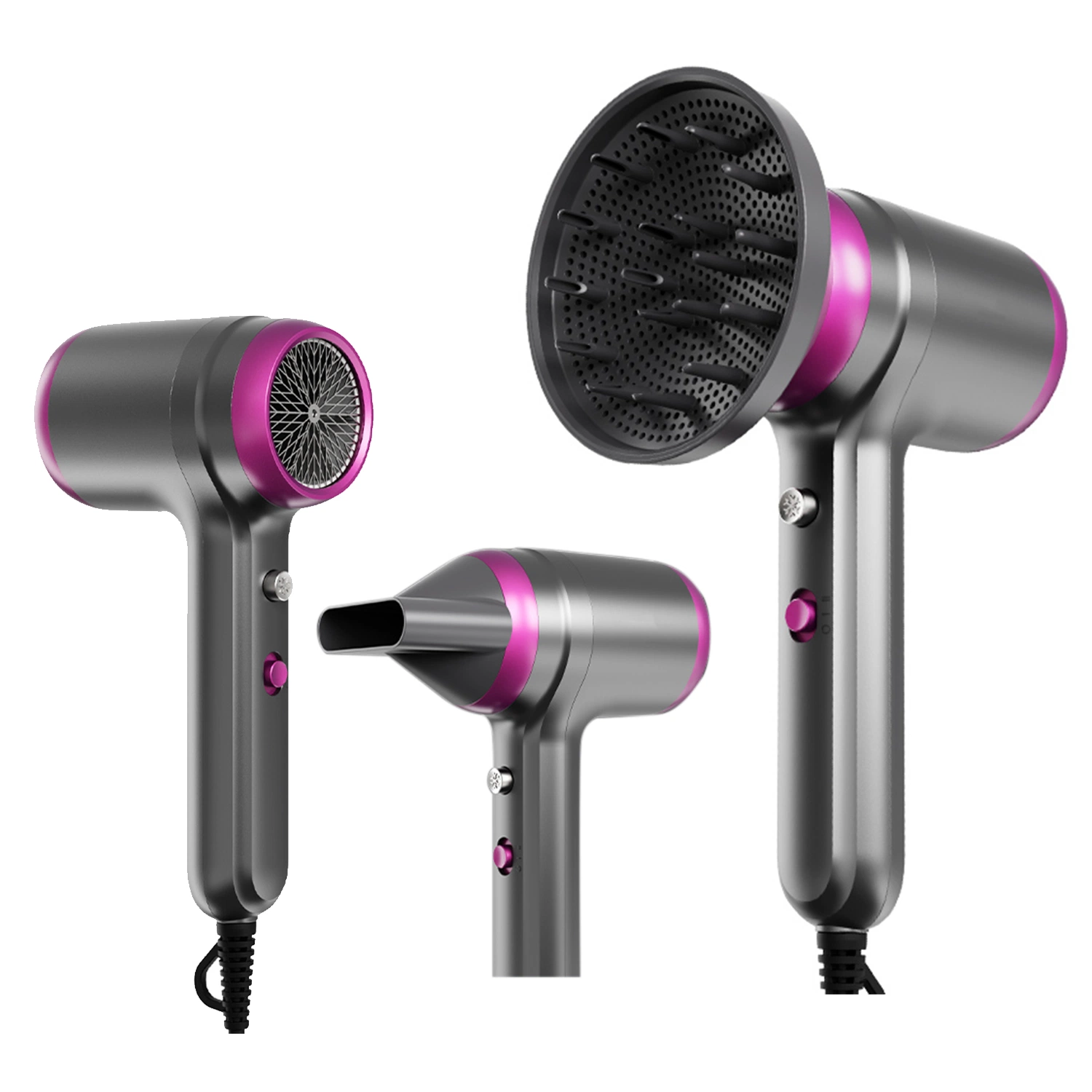 Sèche-cheveux avec diffuseur 1250W Équipement de coiffure professionnel Sèche-cheveux portable et accessoires pour femmes aux cheveux bouclés.