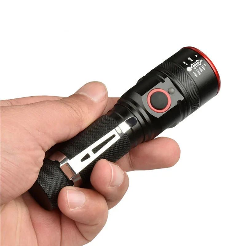 Small Zoomable LED Flashlight Rechargeable Portable Outdoor Torch with Clip