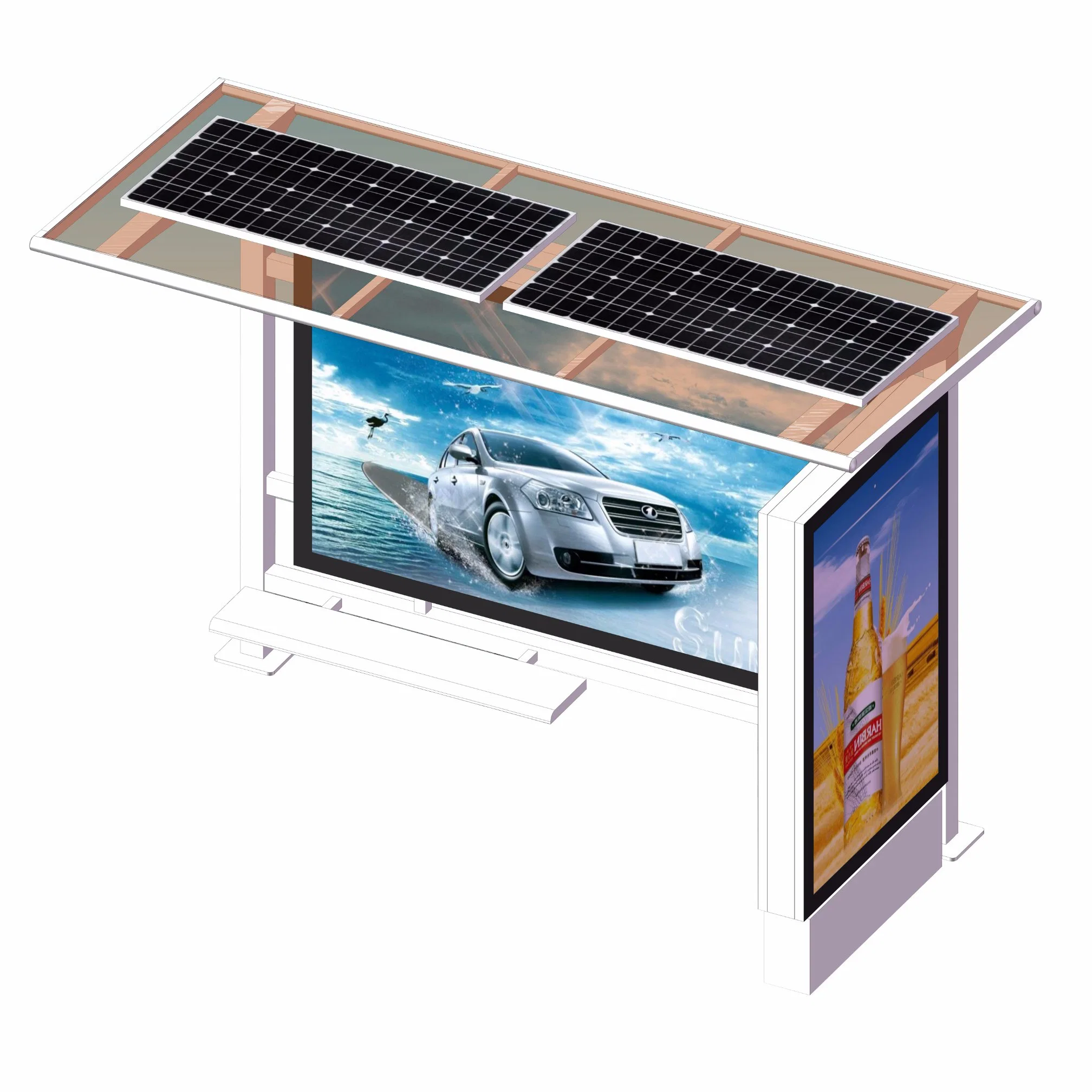 Smart Design Stainless Steel Advertising Solar Bus Shelter