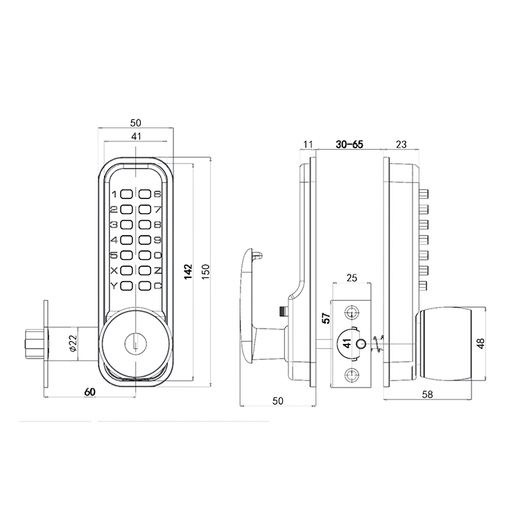 No Power Supply Waterproof-Fireproof Mechanical Key and Code Door Lock