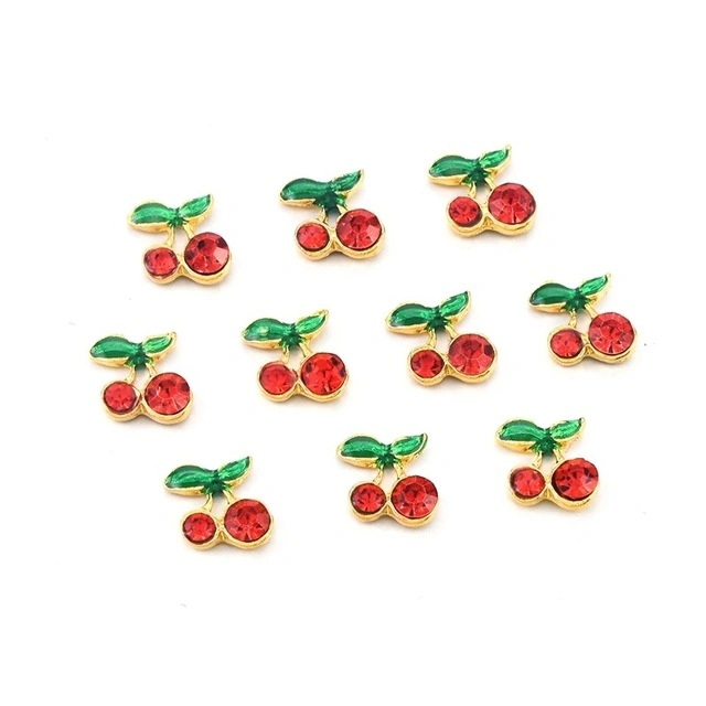 10pcs/Lot Kirsche Nagel Dekorationen Rote Kristalle Resin 3D Legierung Nagel Accessoires Mit Schmucksteinen