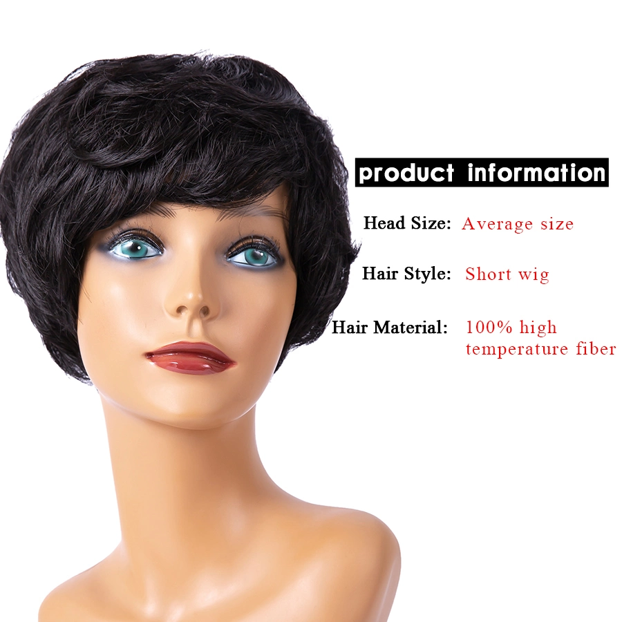 New Style Factory Price Short Wavy Black Ladies Wigs 1b Color Pixie Cut Wigs Short Synthetic Hair Wigs