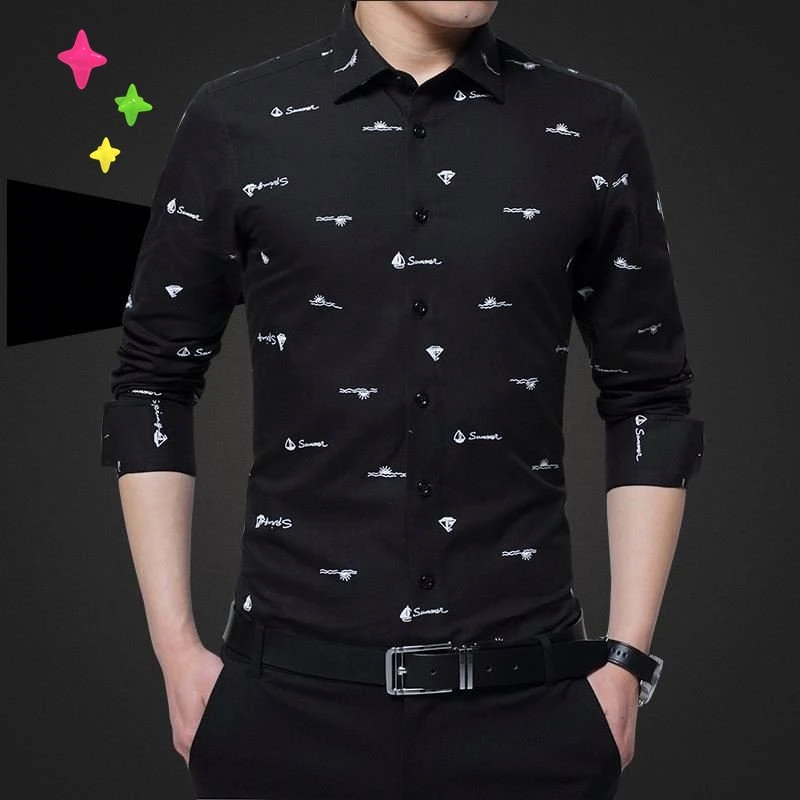 Fall Fashion Men's Casual Shirts Letters Printed Business Shirts