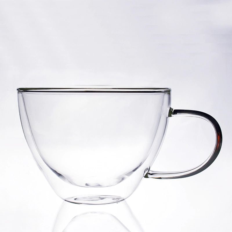 350ml 450ml 550ml 650ml Heat Resistant Borosilicate Double Wall Glass Bowl with Handle Kitchenware Glassware Tableware Soup Drinking Glass Mug