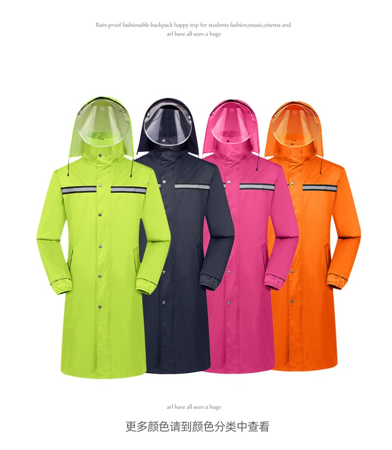 China Manufacture Fashionable Long Windbreaker Siamese Raincoat Outdoor Adult Reflective Riding Rain Coat