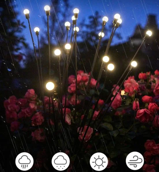 Amazon Hot Sale LED Solar Powered Exterior Firefly à prova de água Paisagem Jardim atrás Yard Lawn iluminação decoração com estaca