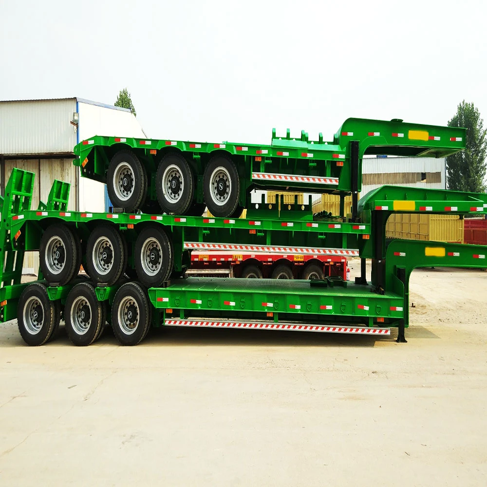 3 essieux 12m 60 pieds transport camion à caisse basse Bandes-annonces à col de cygne semi-remorque pour bonbonne