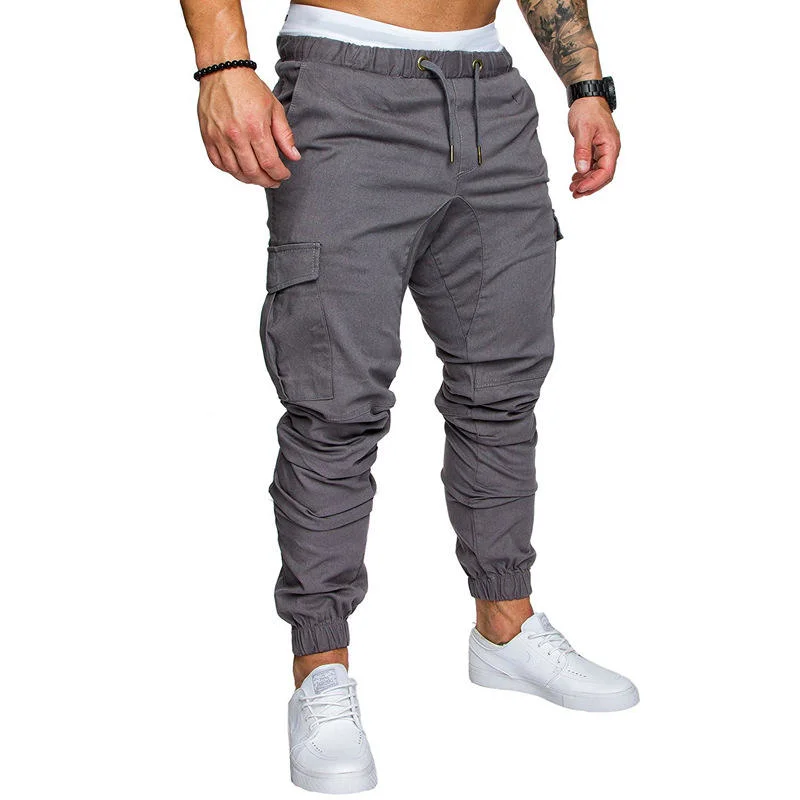 Ferramenta para homens Multi-Pocket Via Pants Sport Jogging Cordão de tecidos para homens calça casual homens jogging calças