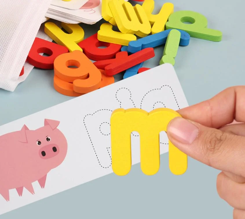 Englisch Letter Spelling Game Englisch Praxis Papier Karte Vorschule Educational Holz Puzzle Spielzeug-Sets für Kinder