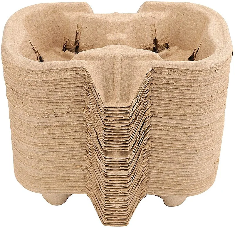 2 Soporte de bebidas de tazas, soporte de fibra de café moldeado desechable, soporte de tazas duradero para bebidas calientes o frías