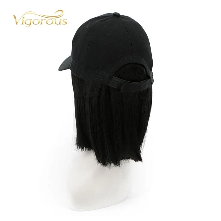 Baseball Hat Wig with Hair Extensions Synthetic Short Bob