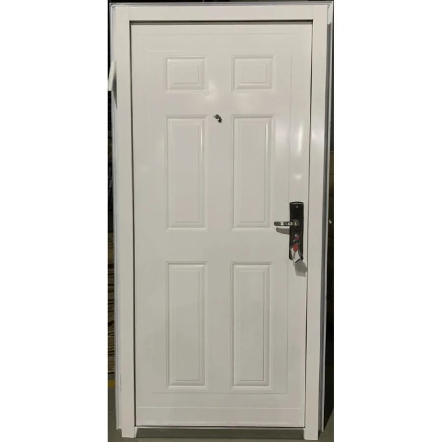 Porte d'entrée en métal populaire de couleur blanche à six panneaux de sécurité