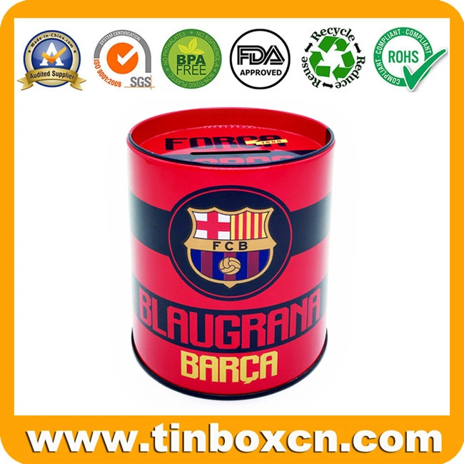 Round Tin Saving Box, Metal Coin Bank Money Box