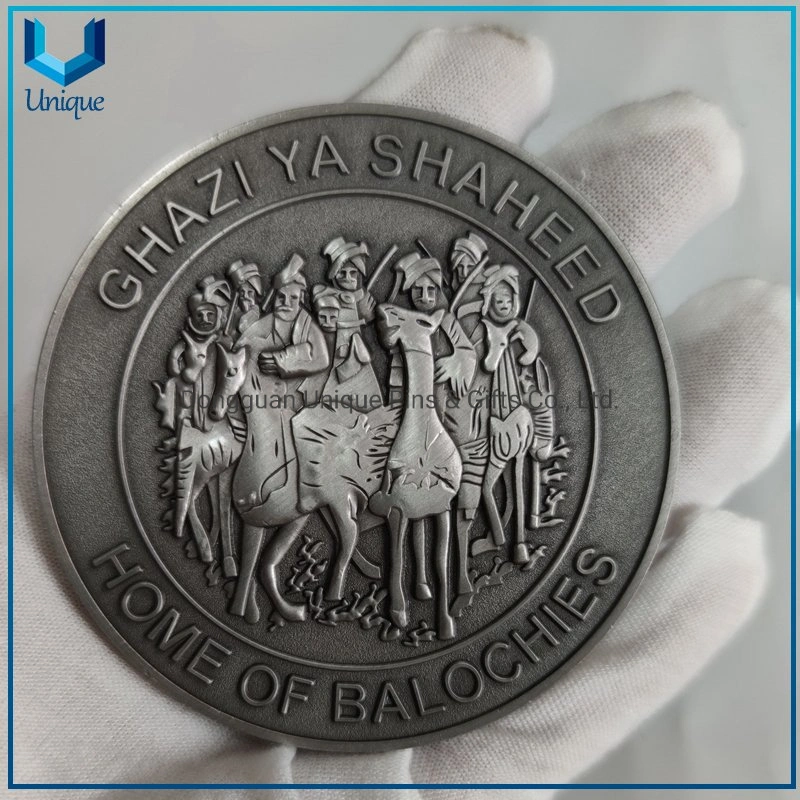 Cheal No Minimum 70mm Diameter 3D Antique Silver Challenge Coin, Customize Design Pakistan Baloch Military Coin, Die Cast Zinc Alloy