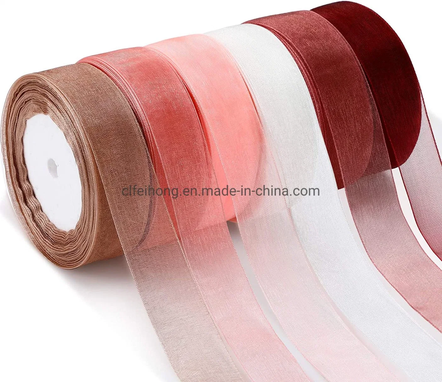 Factory OEM Polyester Colorful Organza Ribbon Eco Friendly Plain Sheer Organza Ribbon Roll for Gift Packing Christmas Festival Shoe Hair Accessories White Color