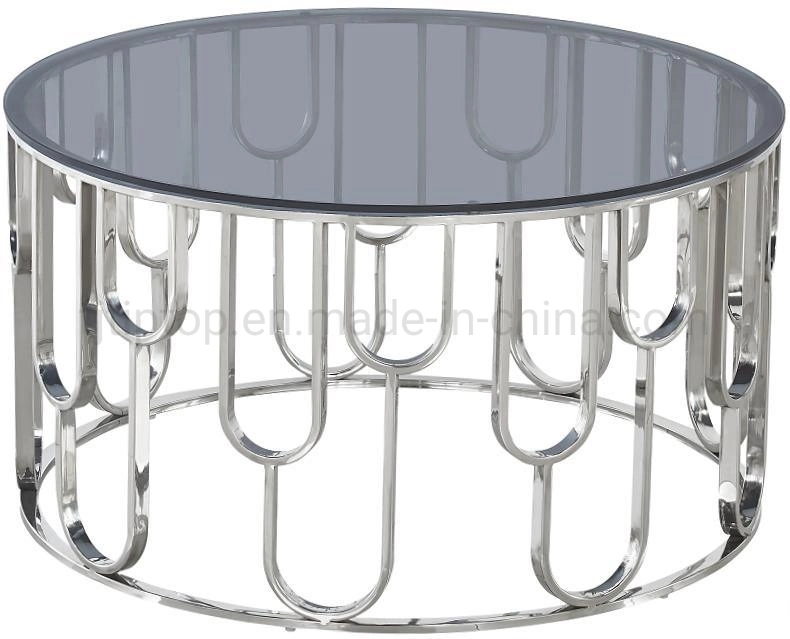 Mobiliario Mobiliario Mobiliario de Casa Mobiliario moderno vidrio templado Living Room Table Con patas de acero inoxidable brillante Mesa de Café
