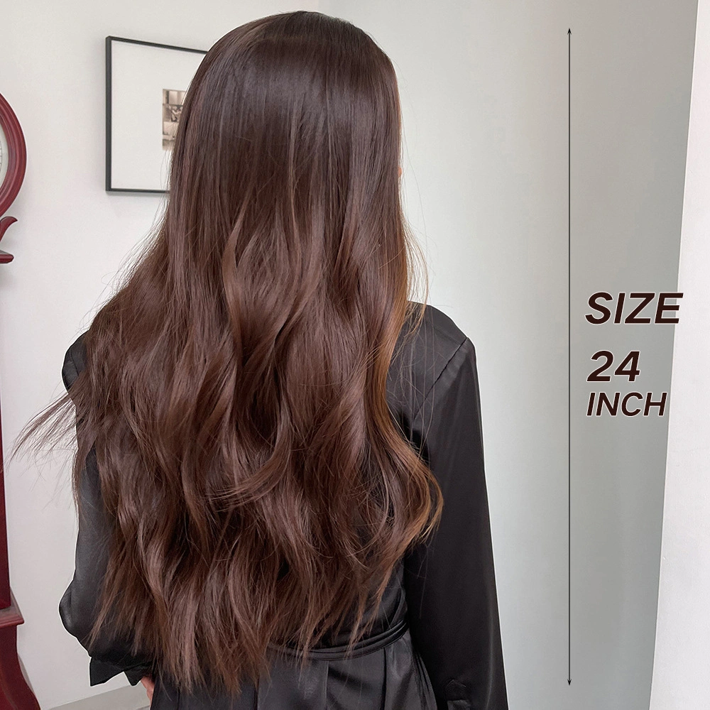 26inch Long Wavy Synthetic Wigs Ombre Brown Middle Part Human Hair Wig for Brazilian Curly Hair Women