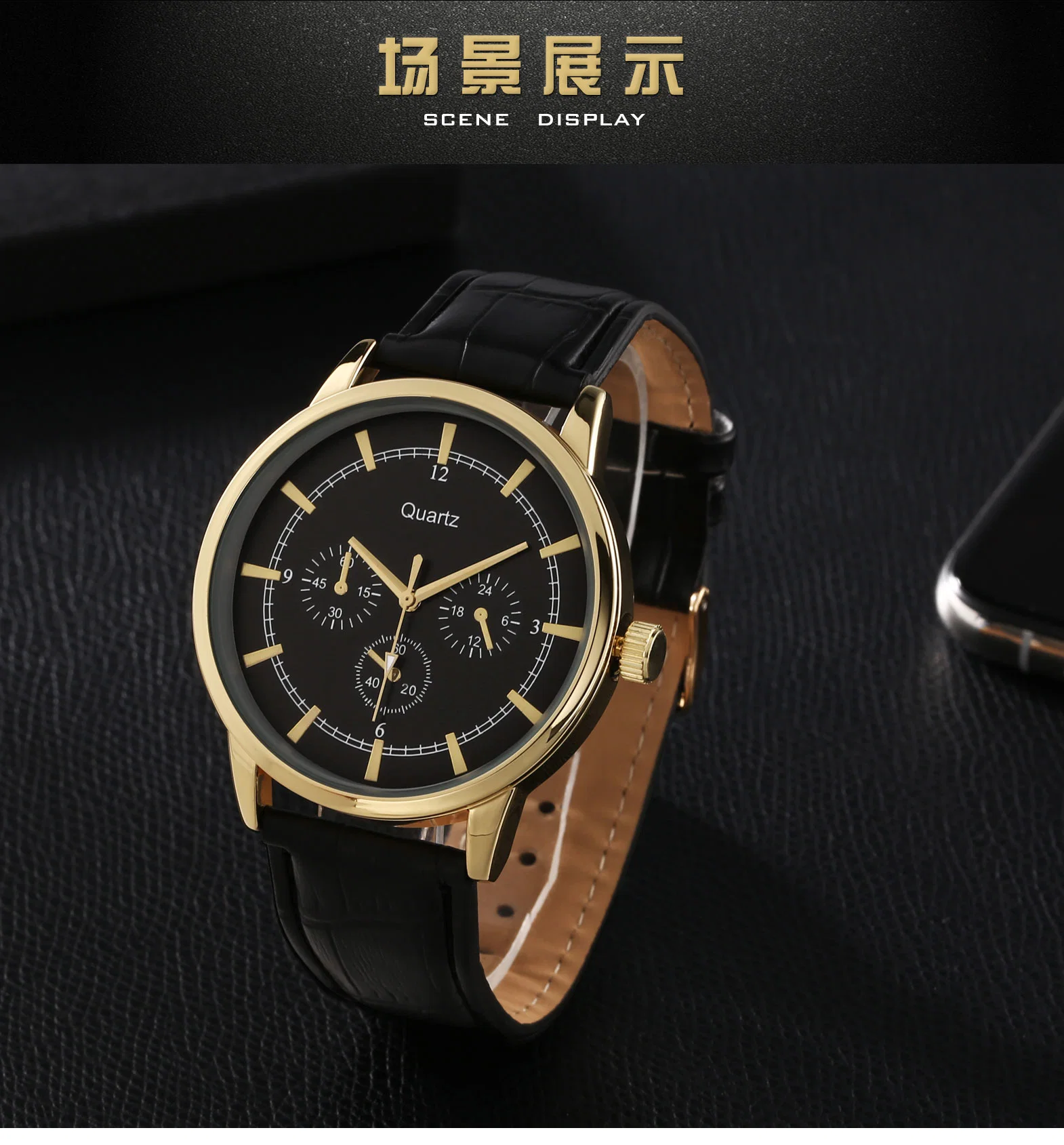 Low MOQ Japan Movement Leather Strap Men Watch