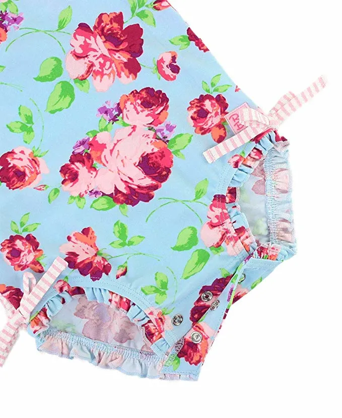 Baby/Toddler Girls Upf 50+ Sun Protection Long Sleeve One Piece Summer Clothing with Zipper Butterfly Lace Printed Swimsuit