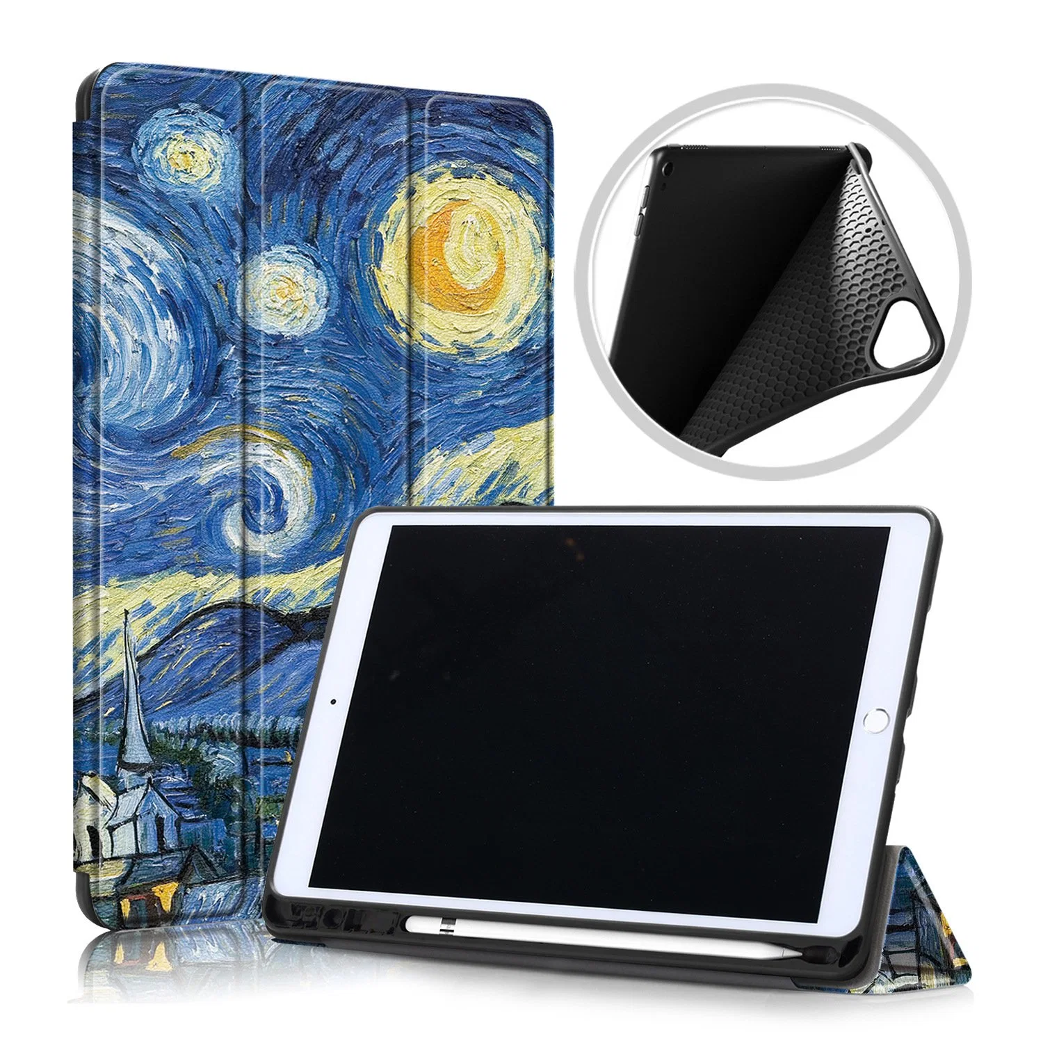 Soft Back Cover Folio Tri-Fold Case with Pencil Holder for iPad 10.2