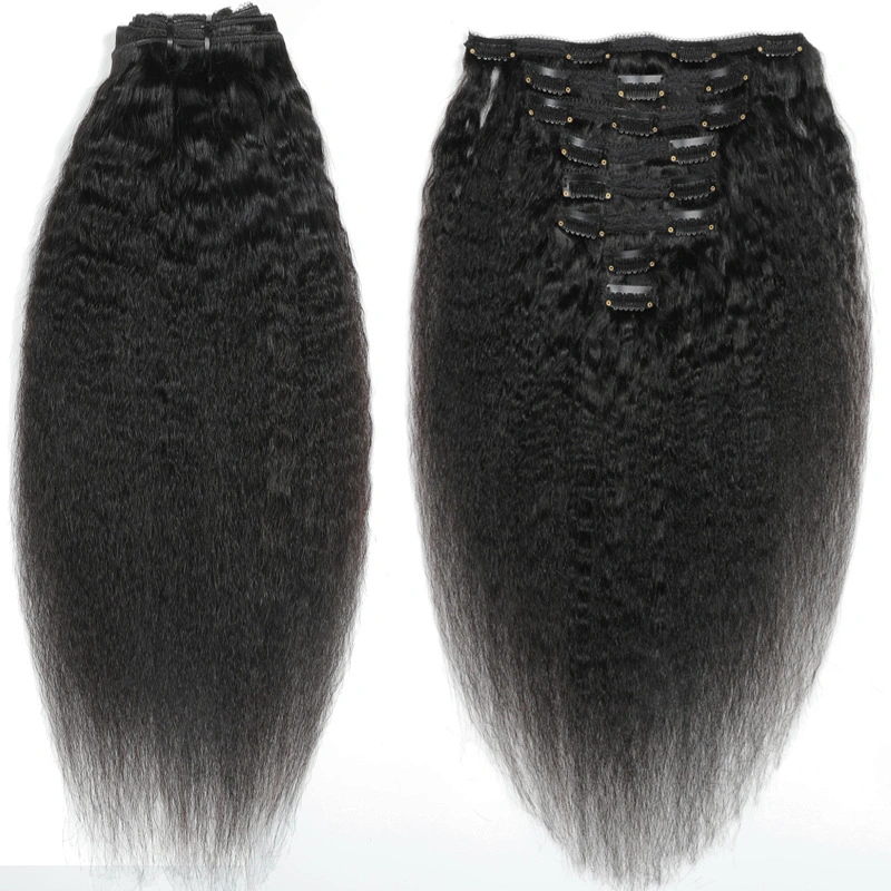 Cabello 100% virgen Kinky directamente Clip en extensión de cabello humano.