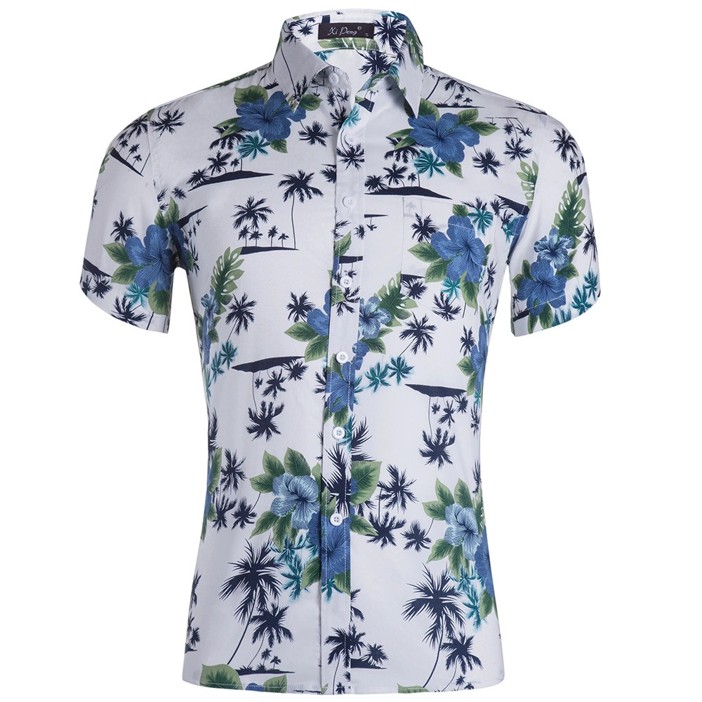 Kurzarm Hemd Herren Mode Strand Slim Hemden Sommer Bluse Männer Mit Blattmuster Im Hawaiianischen Stil