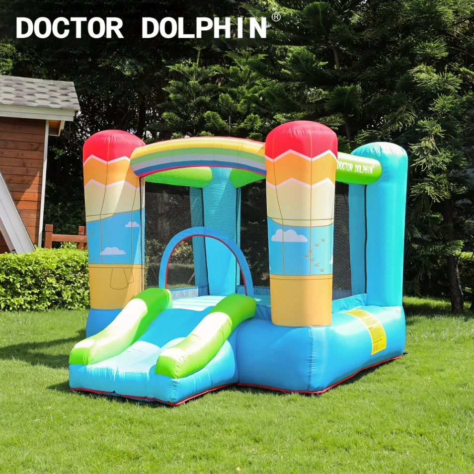 Inflatable Bouncer Castle Rainbow Jumping Castle with Small Slide for Kids in Garden