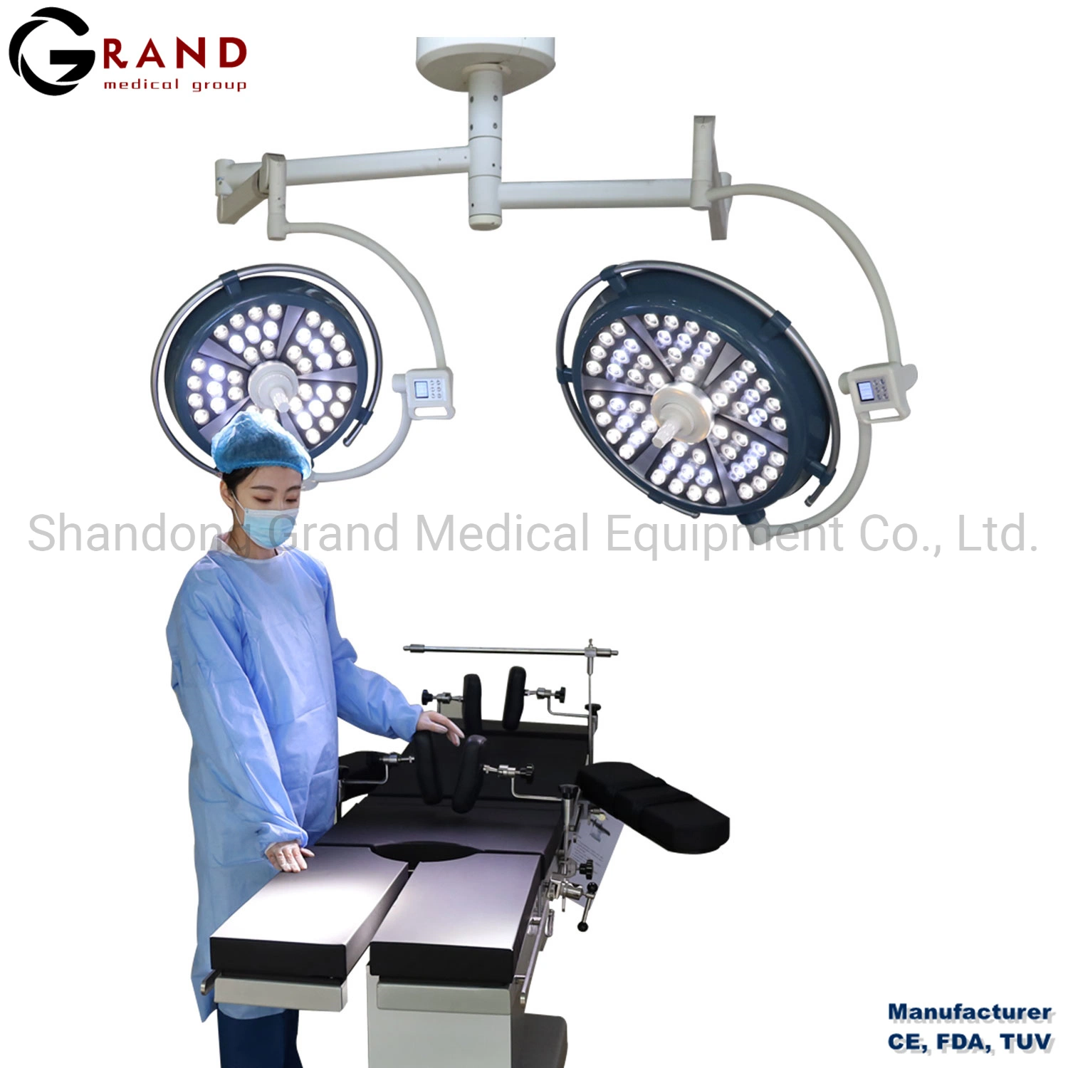 Leading Yuda Medical Best Quality CE FDA ISO Double Dome Ceiling Mounted Surgical Shadowless LED Operating Light with Camera