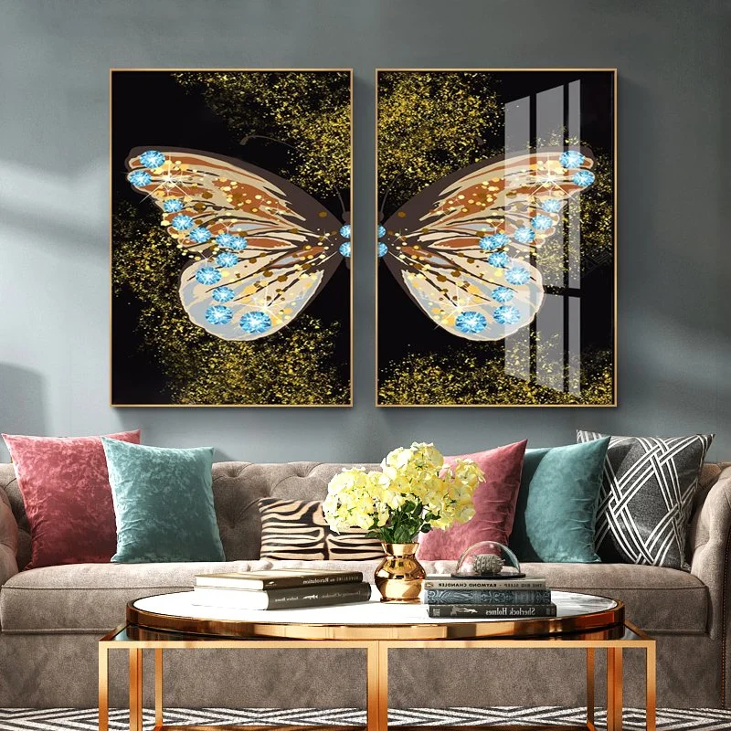 Colorful Butterfly Crystal Porcelain Painting Set Sofa Background Wall Painting