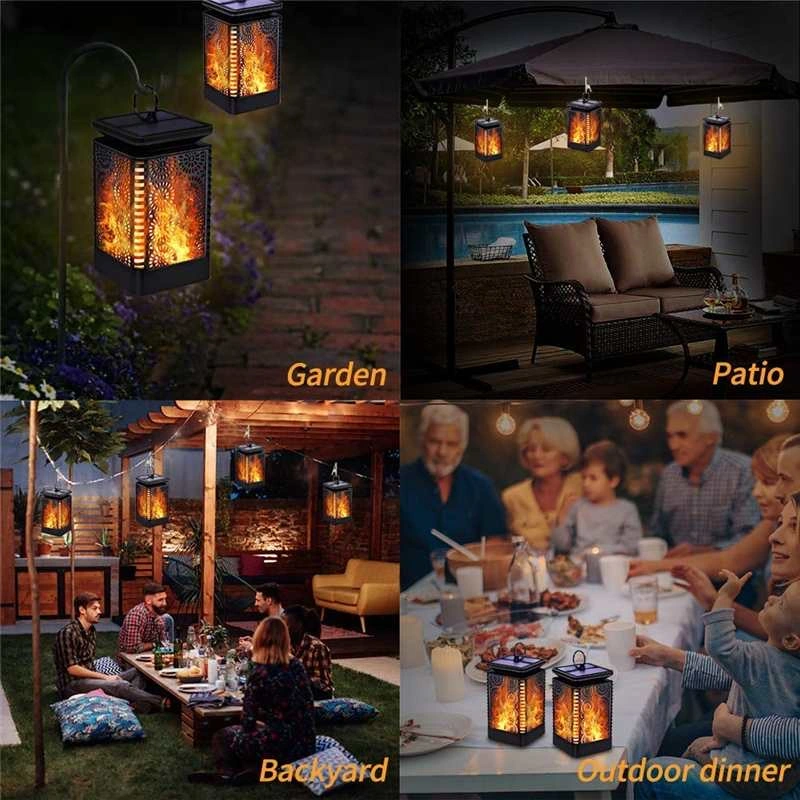 Lanterne Solaire Étanche Suspendue Décorative avec Lumières LED Vacillantes à Effet de Flamme pour Éclairage de Jardin de Chemin.