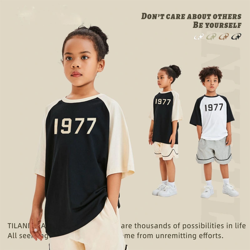 Children's Clothes Fog Alphabet 1977 Insert Shoulder Sleeve Children's Short Sleeve T-Shirt Boys Girls Short Sleeve (CFTZ-006)