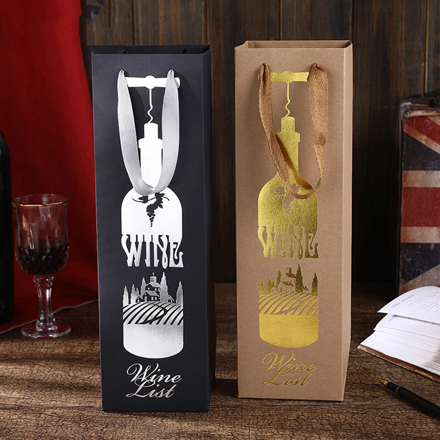 Best Price Customized Branded Printing Black Cardboard Wine Paper Bag