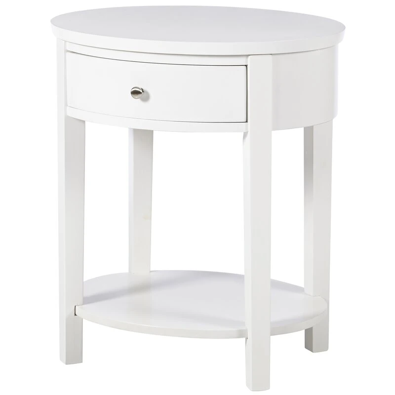 Mirrored Furniture White Painting Bedside Table Wooden Round Top Nightstand End Table Bedroom Furniture with 1 Drawer